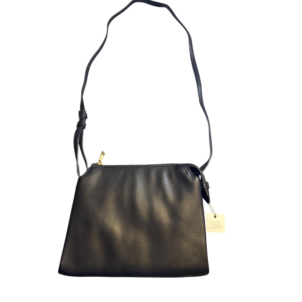 A New Day Black Faux Leather Convertible Crossbody Shoulder Bag Gold Hardware